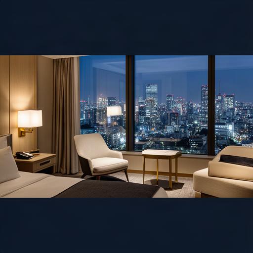 Elegant Tokyo hotel suite overlooking a softly lit city skyline